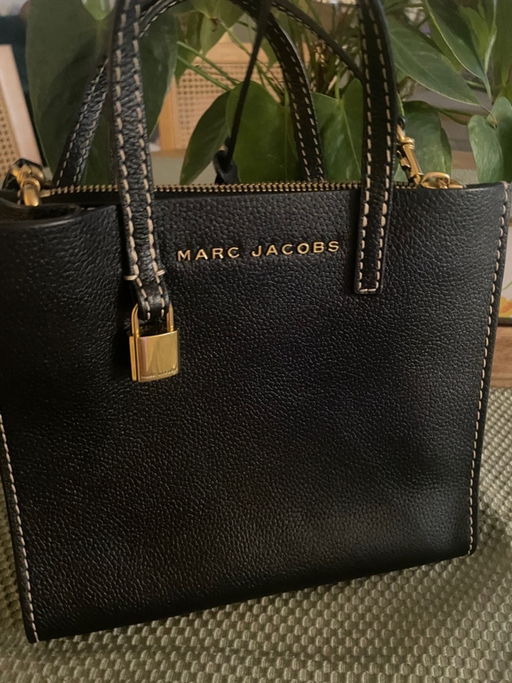 Marc Jacobs Mini Black Leather Satchel with Gold Accents